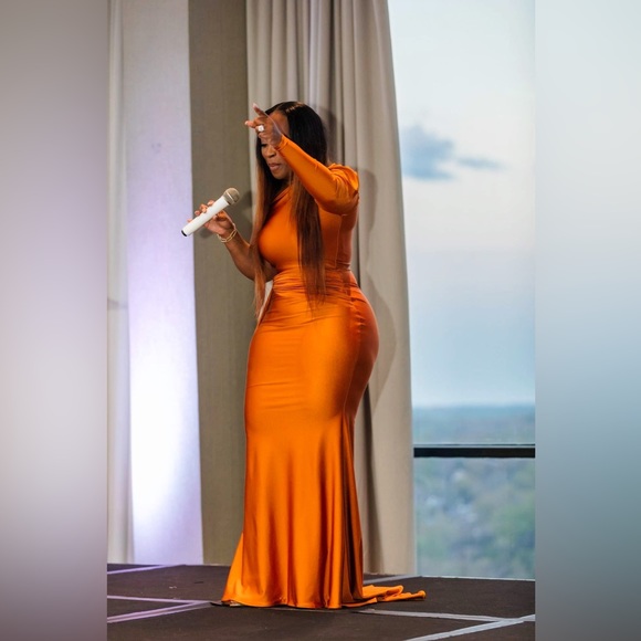 Custom Made Copper One Shoulder Formal Dress with Side Train - Picture 4 of 5